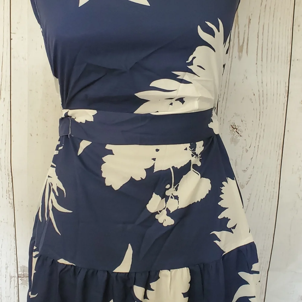 Kara and Kate sleeveless maxi dress halter neckline blue with white flowers S - Picture 4 of 16